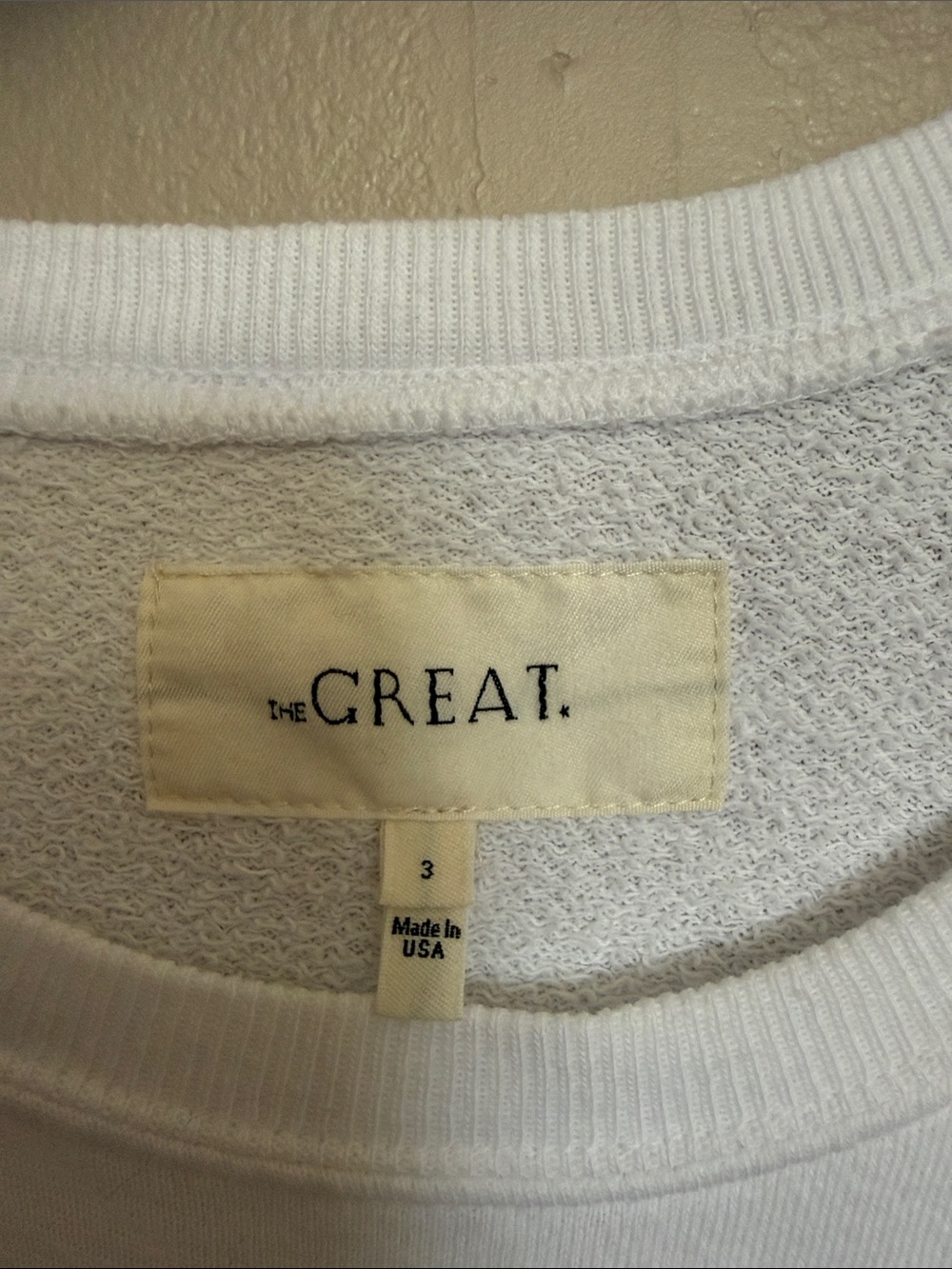 THE GREAT. White Shortsleeve Sweatshirt with Black Logo. Size 3 - Picture 2 of 4
